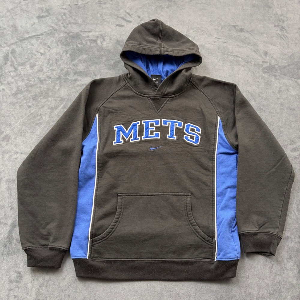 Nike Team New York Mets Hoodie Mens Medium Grey Blue Pullover MLB Sweatshirt
